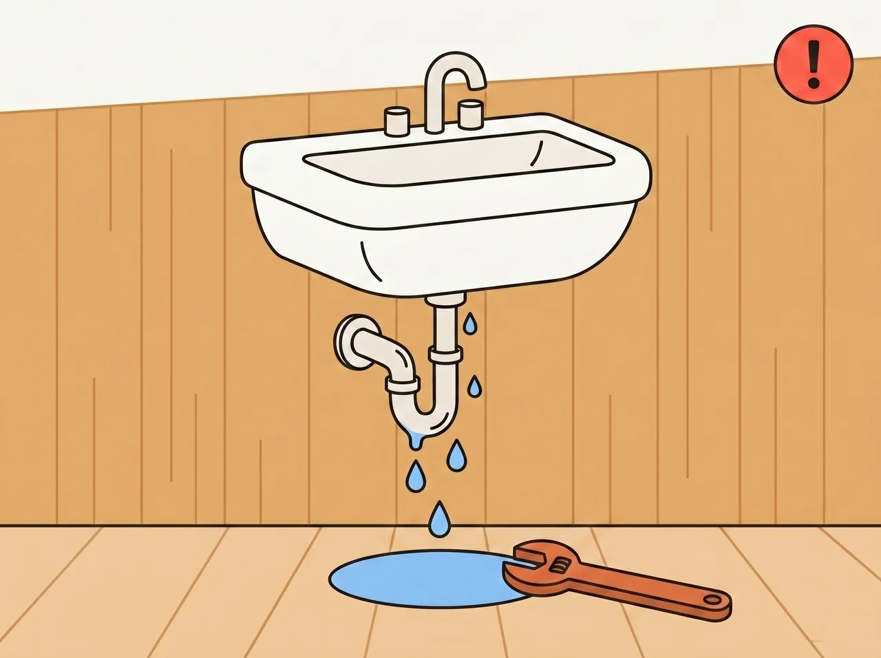 A pipe leaking under a sink